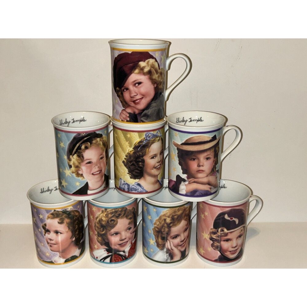 Danbury Mint Shirley Temple Collector Mugs Set of 8 Fine Porcelain Coffee Cups